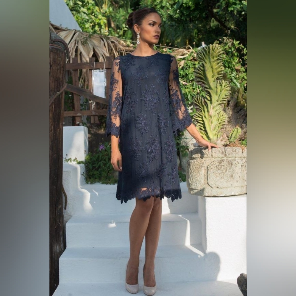 Sara Sabella Navy Blue Sheath Column Party Mini Dress Cocktail Dress Size 6 - Picture 3 of 11